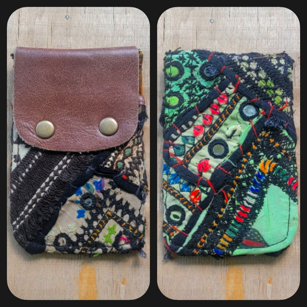 🍳🧠 Free People Boho Embroidered Repurposed vtg banjara hippie Wallet card case